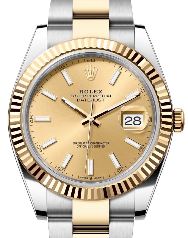 Rolex Datejust 41 Yellow Gold/Steel Champagne Index Dial Fluted Bezel Oyster Bracelet 126333 - BRAND NEW