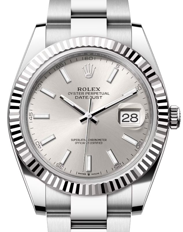 Rolex Datejust 41 White Gold/Steel Silver Index Dial Fluted Bezel Oyster Bracelet 126334 