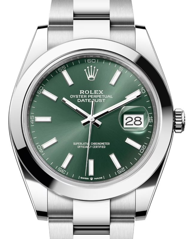 Rolex Datejust 41 Stainless Steel Mint Green Index Dial Smooth Bezel Oyster Bracelet 126300 - BRAND NEW