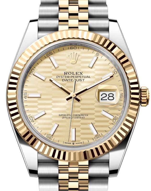 Rolex Datejust 41 Yellow Gold/Steel Golden Fluted Motif Index Dial Fluted Bezel Jubilee Bracelet 126333 - BRAND NEW