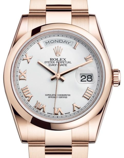 Rolex Day-Date 36 Rose Gold White Roman Dial & Smooth Domed Bezel Oyster Bracelet 118205 - BRAND NEW