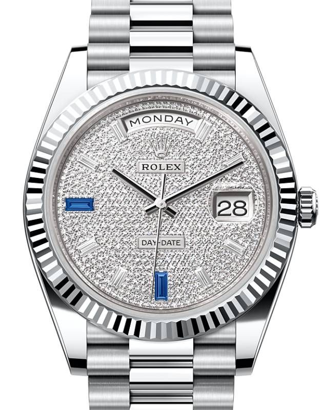 Rolex Day-Date 40 President Platinum Diamond Paved with Sapphires Dial 228236 - BRAND NEW