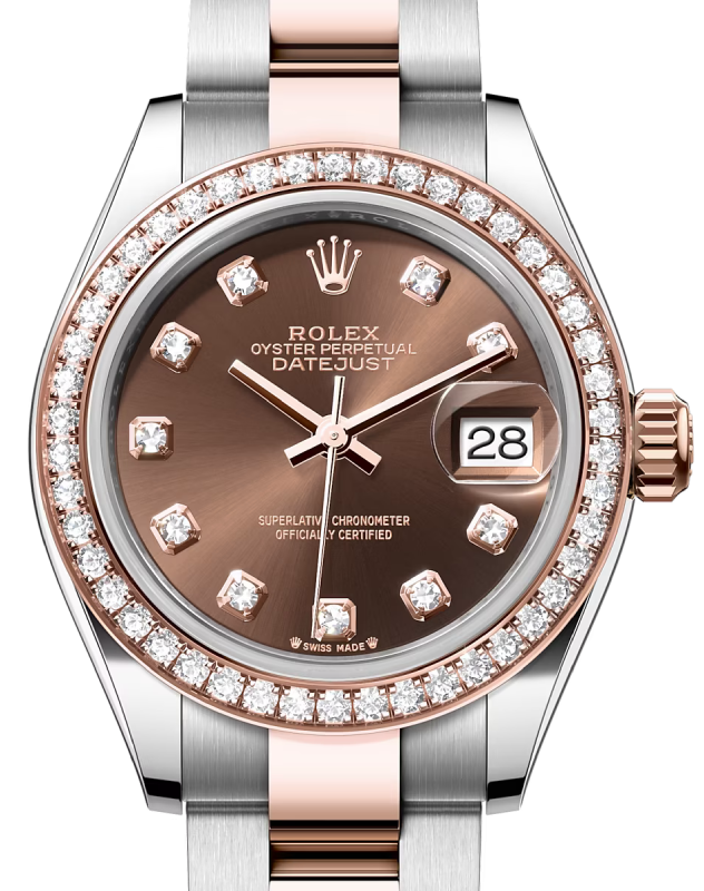 Rolex Lady Datejust 28 Rose Gold/Steel Chocolate Diamond Dial & Diamond Bezel Oyster Bracelet 279381RBR - BRAND NEW