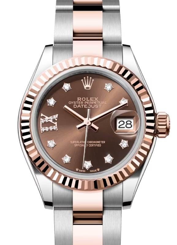 Rolex Lady Datejust 28 Rose Gold/Steel Chocolate Diamond IX Dial & Fluted Bezel Oyster Bracelet 279171 - BRAND NEW