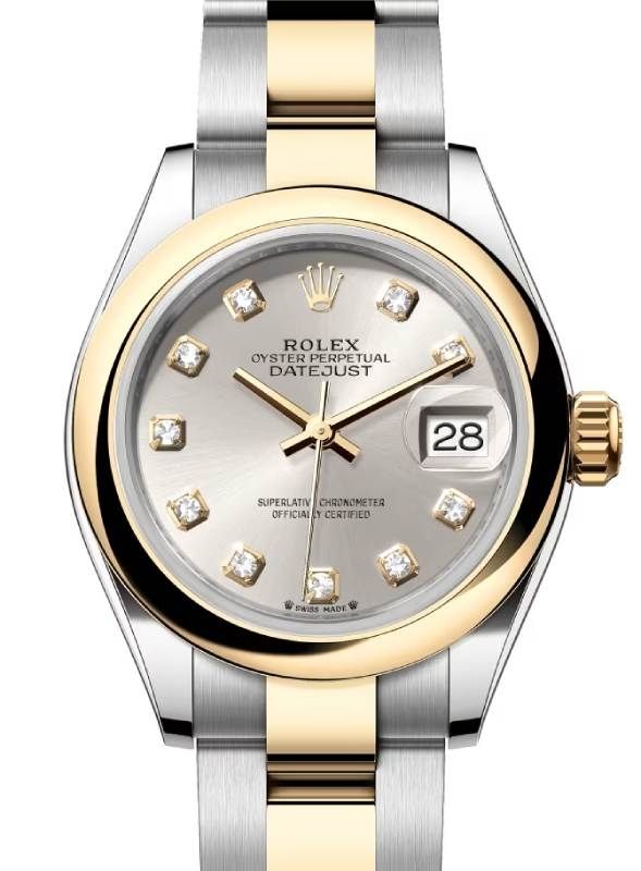 Rolex Lady Datejust 28 Yellow Gold/Steel Silver Diamond Dial & Smooth Domed Bezel Oyster Bracelet 279163 - BRAND NEW