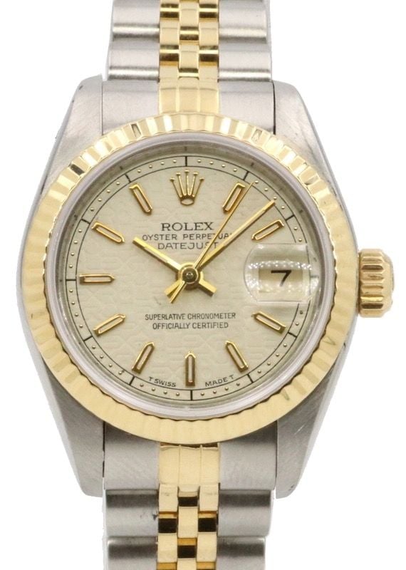 Rolex Lady-Datejust Steel Yellow Gold White Jubilee Index Dial Gold Fluted Bezel Jubilee Bracelet 69173 - PRE-OWNED