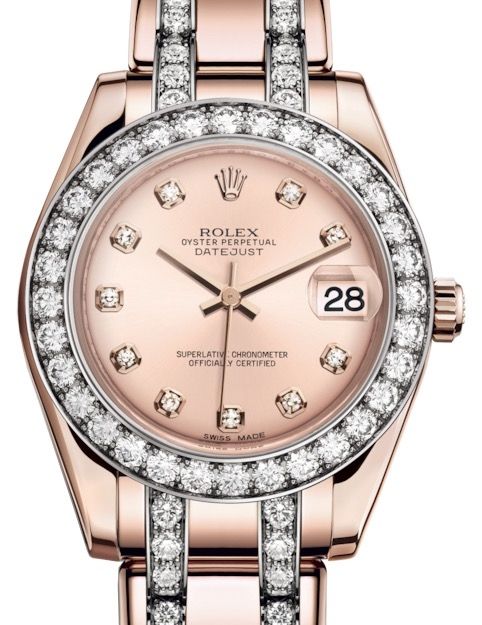 Rolex Pearlmaster 34 Rose Gold Pink Diamond Dial & Diamond Bezel Diamond Set Pearlmaster Bracelet 81285 - BRAND NEW