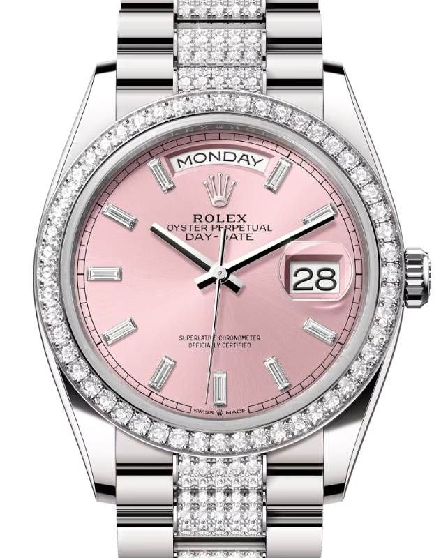Rolex Day-Date 36 President White Gold Pink Dial Diamond Bezel & Bracelet 128349RBR