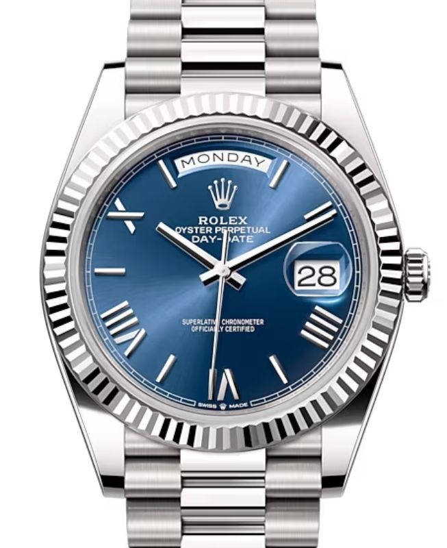 Rolex Day-Date 40 President White Gold Bright Blue Roman Dial 228239