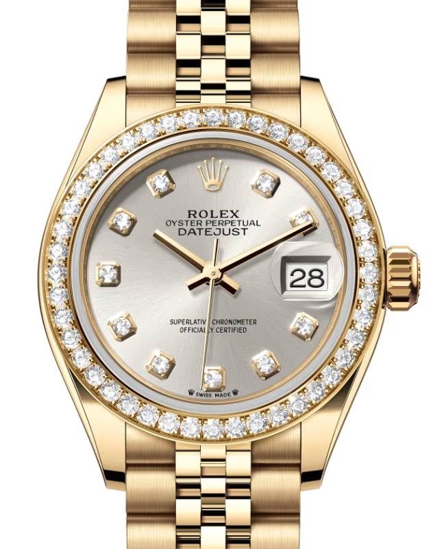 Rolex Lady Datejust 28 Yellow Gold Silver Diamond Dial & Bezel Jubilee Bracelet 279138RBR - BRAND NEW