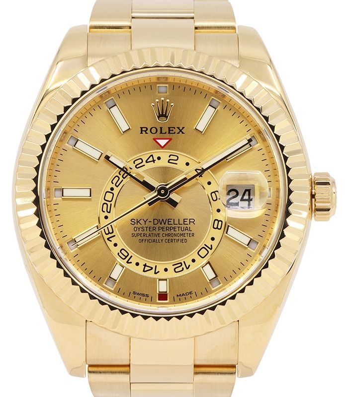 Rolex Sky-Dweller Yellow Gold Champagne Index Dial Oyster Bracelet 326938 - PRE-OWNED