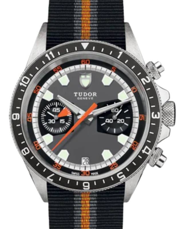 Tudor Sport Watches Heritage Chrono Stainless Steel 42mm Grey/Black Dial Fabric Strap M70330N-0004 - BRAND NEW