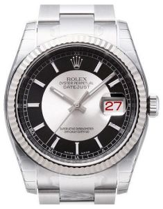 Rolex Datejust 36 Black Silver Index "Tuxedo" Fluted White Gold Stainless Steel Oyster 116234