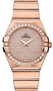 Omega Constellation Quartz 123.55.27.60.99.004 27mm Diamond Pave Red Gold BRAND NEW