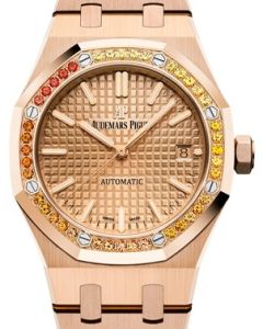 Audemars Piguet Royal Oak Selfwinding Rose Gold Pink Index 37mm Rose Sapphire Bezel Gold Bracelet 15451OR.YY.1256OR.01