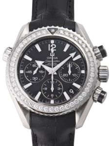 Omega 222.18.38.50.01.001 Planet Ocean 600M Co-Axial Chronograph 37.5mm Black Diamond Bezel Stainless Steel Leather BRAND NEW