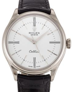 Rolex Cellini Time 50509 39mm White Index White Gold Leather BRAND NEW