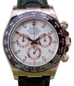 Rolex Daytona Rose Gold Ivory White Dial Leather Bracelet 116515LN - PRE-OWNED