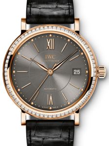 IWC Schaffhausen IW458108 Portofino Automatic 37 Ardoise Diamond Red Gold Set with Diamonds Black Leather 37mm Automatic