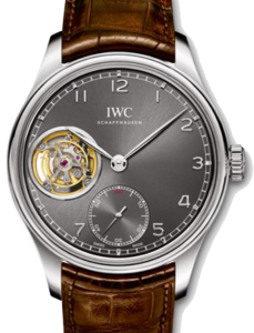 IWC Schaffhausen IW546301 Portugieser Tourbillon Hand-Wound Ardoise Arabic White Gold Brown Leather 43mm Manual