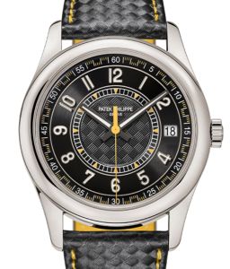 Patek Philippe Calatrava Date Sweep Seconds White Gold Black Carbon Motif Yellow Dial 6007G-001 - BRAND NEW