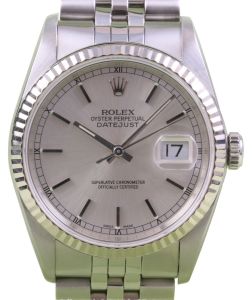 Rolex Datejust 16234 Men's 36mm Silver Index White Gold Stainless Steel Jubilee 