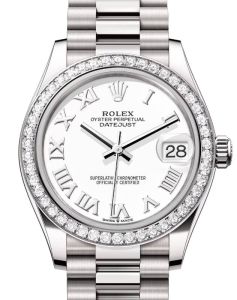 Rolex Datejust 31 White Gold White Roman Dial & Diamond Bezel President Bracelet 278289RBR - BRAND NEW