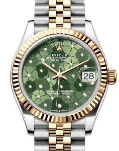 Rolex Datejust 31 Yellow Gold/Steel Olive Green Floral Motif Diamond Dial & Fluted Bezel Jubilee Bracelet 278273 - BRAND NEW