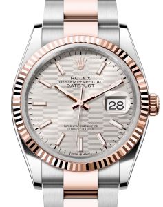 Rolex Datejust 36 Rose Gold/Steel Silver Fluted Motif Dial Fluted Bezel Oyster Bracelet 126231 - BRAND NEW