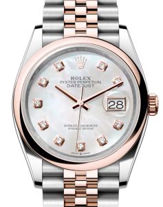 Rolex Datejust 36 Rose Gold/Steel White Mother of Pearl Diamond Dial & Domed Bezel Jubilee Bracelet 126201 - BRAND NEW