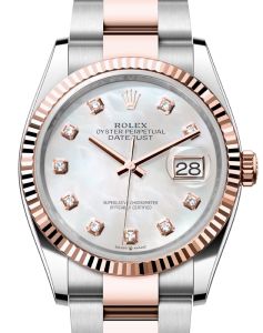 Rolex Datejust 36 Rose Gold/Steel White Mother of Pearl Diamond Dial & Fluted Bezel Oyster Bracelet 126231 - BRAND NEW