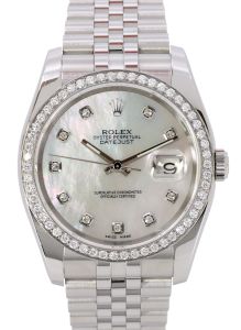  Rolex Datejust 36 White Gold/Steel White Mother Of Pearl Custom Diamond Dial & Bezel Jubilee Bracelet 116200 (116244)