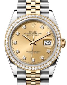 Rolex Datejust 36 Yellow Gold/Steel Champagne Diamond Dial & Diamond Bezel Jubilee Bracelet 126283RBR - BRAND NEW