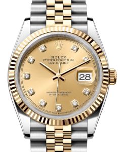 Rolex Datejust 36 Yellow Gold/Steel Champagne Diamond Dial & Fluted Bezel Jubilee Bracelet 126233 - BRAND NEW