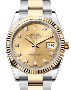 Rolex Datejust 36 Yellow Gold/Steel Champagne Diamond Dial & Fluted Bezel Oyster Bracelet 126233 - BRAND NEW