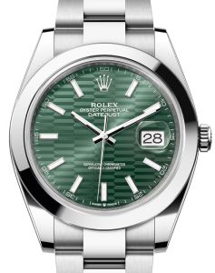 Rolex Datejust 41 Stainless Steel Mint Green Fluted Motif Index Dial Smooth Bezel Oyster Bracelet 126300 - BRAND NEW