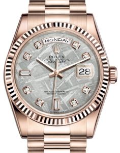 Rolex Day-Date 36 Rose Gold Meteorite Diamond Dial & Fluted Bezel President Bracelet 118235