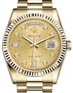 Rolex Day-Date 36 Yellow Gold Champagne Jubilee Diamond Dial & Fluted Bezel President Bracelet 118238