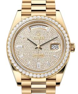 Rolex Day-Date 40 Yellow Gold Diamond Paved Dial Diamond Bezel President Bracelet 228348RBR - BRAND NEW