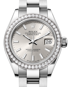 Rolex Lady Datejust 28 White Gold/Steel Silver Index Dial & Diamond Bezel Oyster Bracelet 279384RBR - BRAND NEW