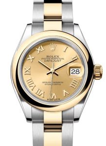 Rolex Lady Datejust 28 Yellow Gold/Steel Champagne Roman Dial & Smooth Domed Bezel Oyster Bracelet 279163 - BRAND NEW