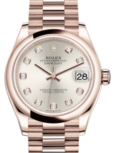 Rolex Lady-Datejust 31 Rose Gold Silver Diamond Dial & Smooth Domed Bezel President Bracelet 278245 - BRAND NEW