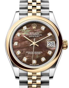 Rolex Lady-Datejust 31 Yellow Gold/Steel Black Mother of Pearl Diamond Dial & Smooth Domed Bezel Jubilee Bracelet 278243 - BRAND NEW