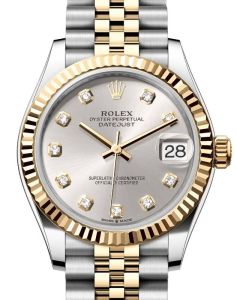 Rolex Lady-Datejust 31 Yellow Gold/Steel Silver Diamond Dial & Fluted Bezel Jubilee Bracelet 278273 - BRAND NEW