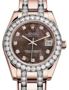 Rolex Pearlmaster 34 Rose Gold Black Mother of Pearl Diamond Dial & Diamond Bezel Diamond Set Pearlmaster Bracelet 81285 - BRAND NEW