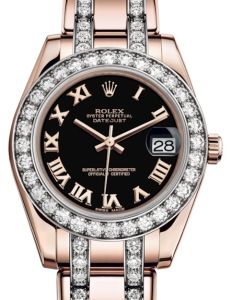 Rolex Pearlmaster 34 Rose Gold Black Roman Dial & Diamond Bezel Diamond Set Pearlmaster Bracelet 81285 - BRAND NEW