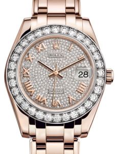 Rolex Pearlmaster 34 Rose Gold Diamond Paved Roman Dial & Diamond Bezel Pearlmaster Bracelet 81285 - BRAND NEW