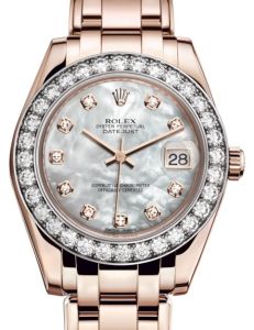 Rolex Pearlmaster 34 Rose Gold White Mother of Pearl Diamond Dial & Diamond Bezel Pearlmaster Bracelet 81285 - BRAND NEW