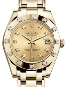 Rolex Pearlmaster 34 Yellow Gold Champagne Diamond Dial & Diamond Set Bezel Pearlmaster Bracelet 81318 - BRAND NEW