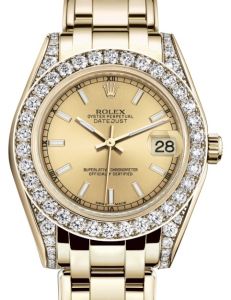 Rolex Pearlmaster 34 Yellow Gold Champagne Index Dial & Diamond Set Case & Bezel Pearlmaster Bracelet 81298 - BRAND NEW